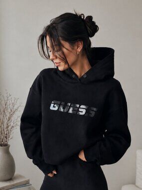 GUESS Black Cropped Hoodie
